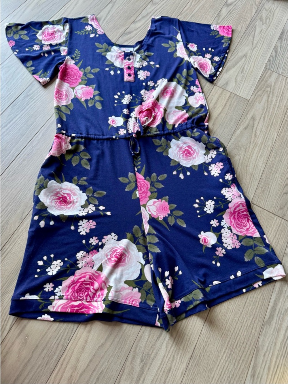 Women’s Navy Floral Romper with Pink Roses